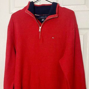 Red Men's Tommy Hilfiger Long Sleeve Sweater With Mid-Zipper- Size XL